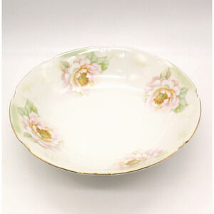 Leuchtenburg Porcelain Serving Bowl Fruit Bowl Pink Flowers Vintage Gold Trim